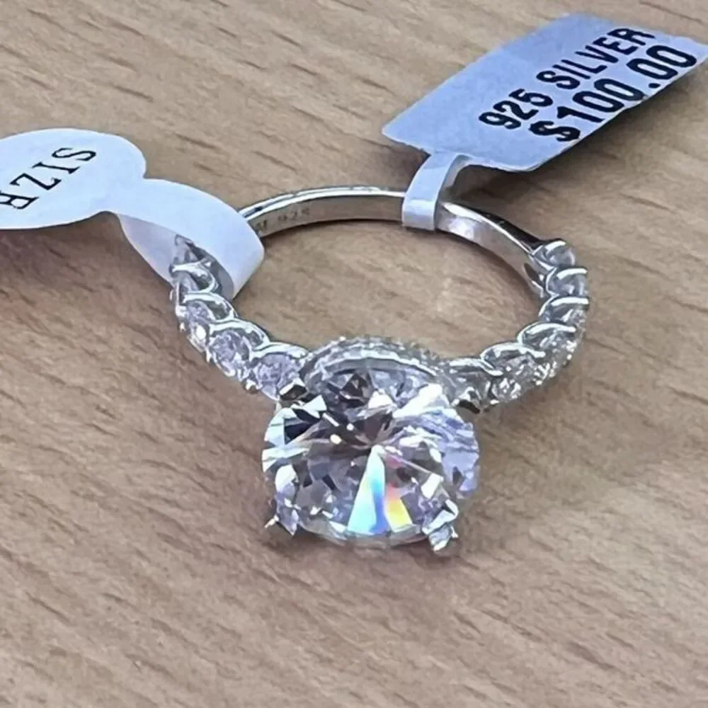 925 Sterling‎ Silver | CZ Luxury Solitaire Ring Women's Size 8 Rhodium Finish